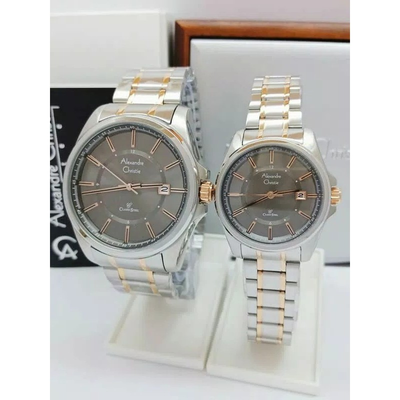 Limited JAM TANGAN COUPLE ALEXANDRE CHRISTIE AC 8502 SILVER ROSE GOLD ORIGINAL Kekinian