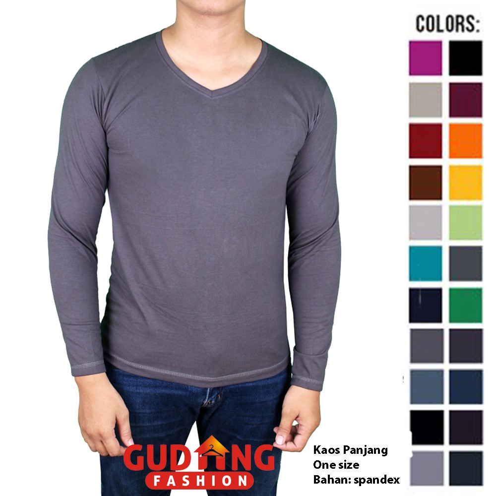 Kaos Spandek Vneck Pria Polos Panjang - Banyak Pilihan Warna PAN (COMB)