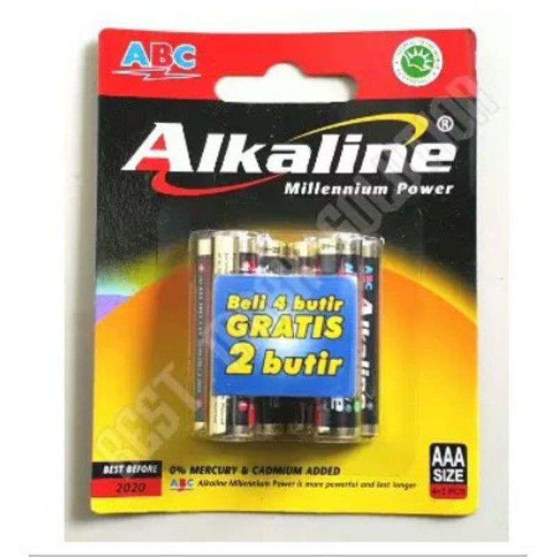 Baterai ABC Alkaline Batere AAA Battery A3 isi 6 (4 + 2)
