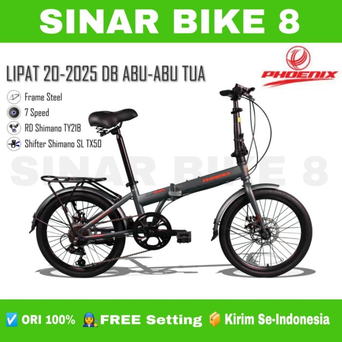 Sepeda Lipat PHOENIX 20-2025 DB Boncengan Shimano 7 Speed Ukuran 20 Inch