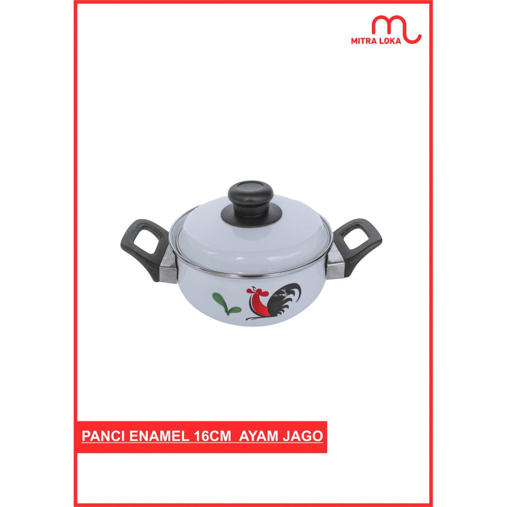 Mitra Loka Panci Enamel Set Tutup Motif Ayam Jago Handle Hitam