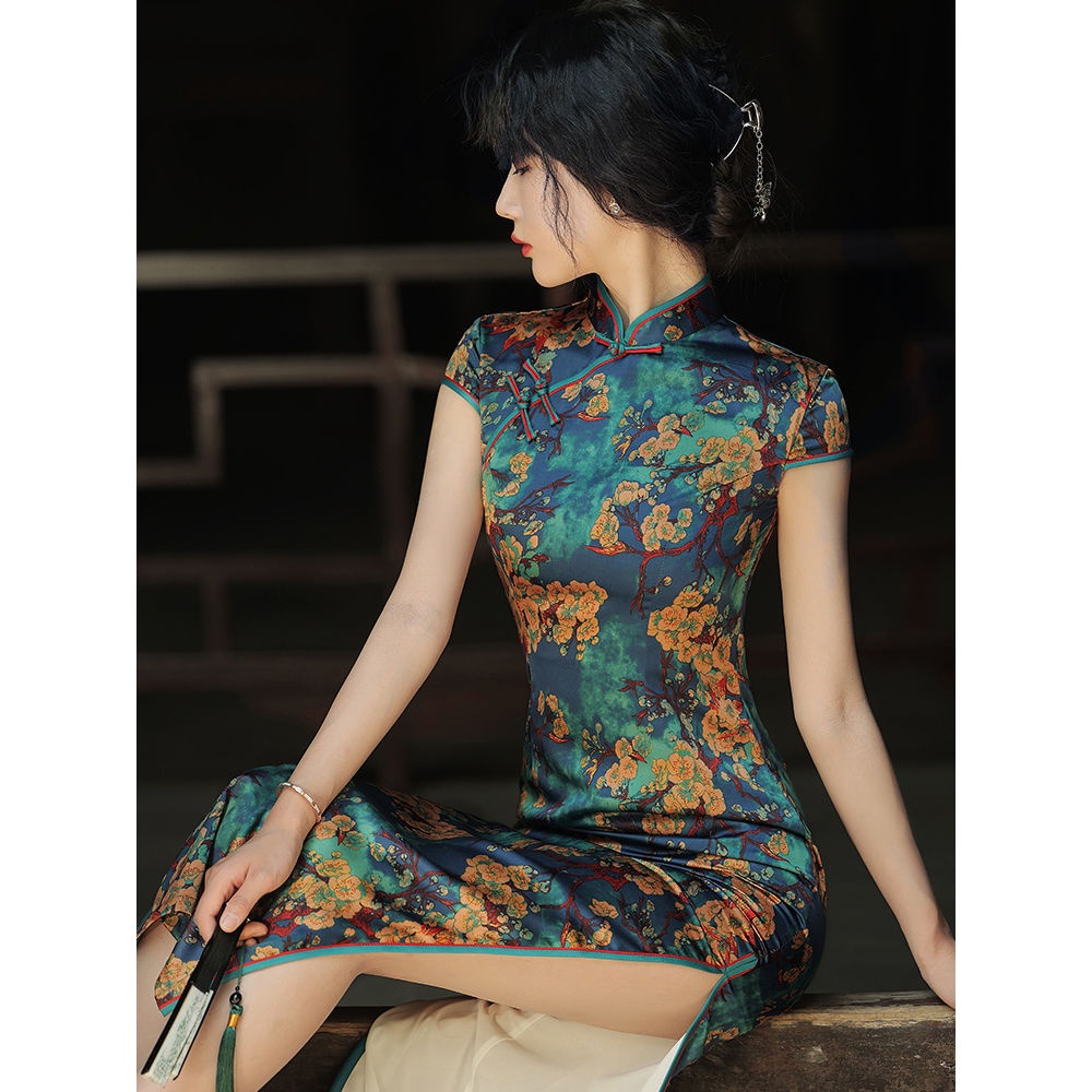 Bone etched cheongsam dress women's long style old Shanghai retro Republic warlord wife Chinese styl