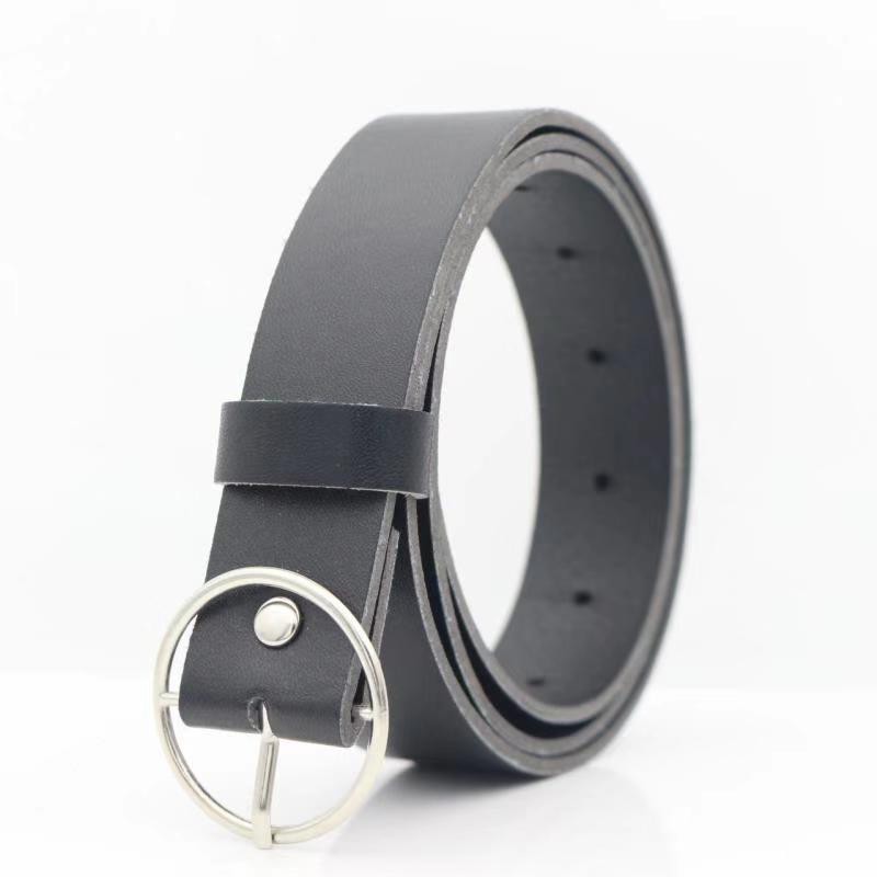 (COD）Ikat Pinggang Wanita Ring Belt/ PIN Gesper PU Fashion All-Match Sabuk Penjualan Import Fashion-(Sab-1) Perak Bulat