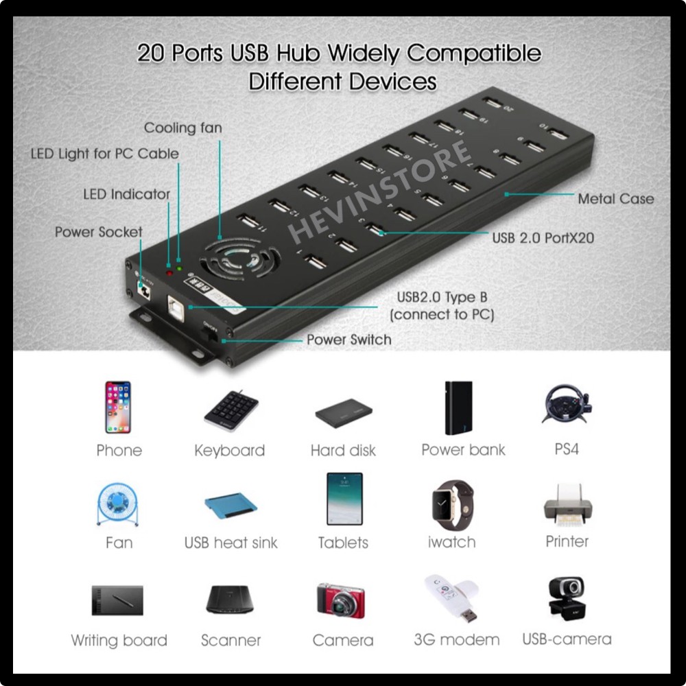 SIPOLAR ORIGINAL USB 2.0 HUB 20 PORT WITH COOLING FAN