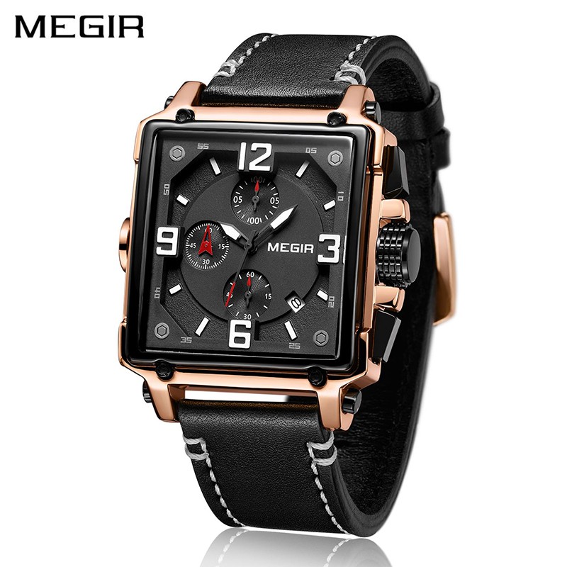 MEGIR 2061 Jam Tangan Pria Analog Chronograph Tali Kulit WATCHKITE WKOS