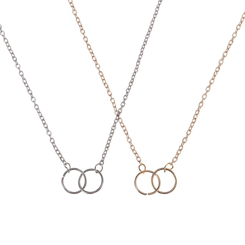 Min 1pc Gold and Silver Infinity Double Circles Necklace for Girls Circles Pendant Necklace Freeshipping