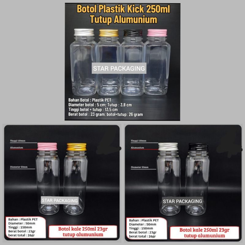 Botol Kale 250ml Botol Kale Kotak 250 ml Tutup Alumunium Botol Kick 250ml Tutup Alumunium