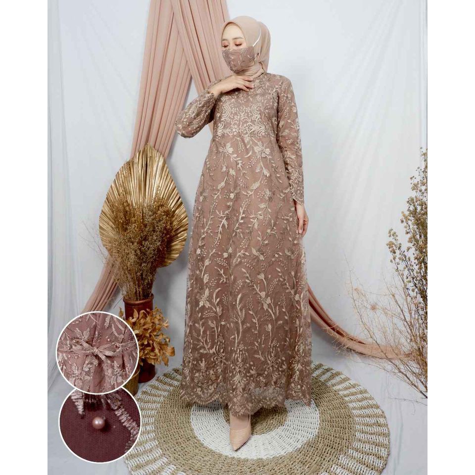 GAMIS BRUKAT KEBAYA TILE MAXY DRESS WANITA MUSLIM BROKAT VELVET MURAH GAMIS TERBARU