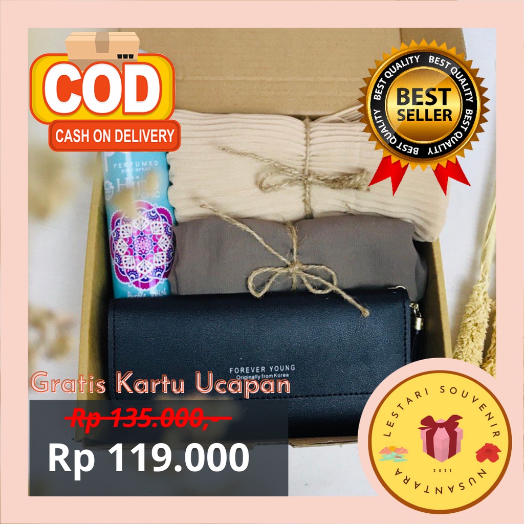 [Lestarisouvenir] Hampers Cewek Parfum Posh Hijab Bella Square Pashmina Plisket Dompet Wanita Kado U