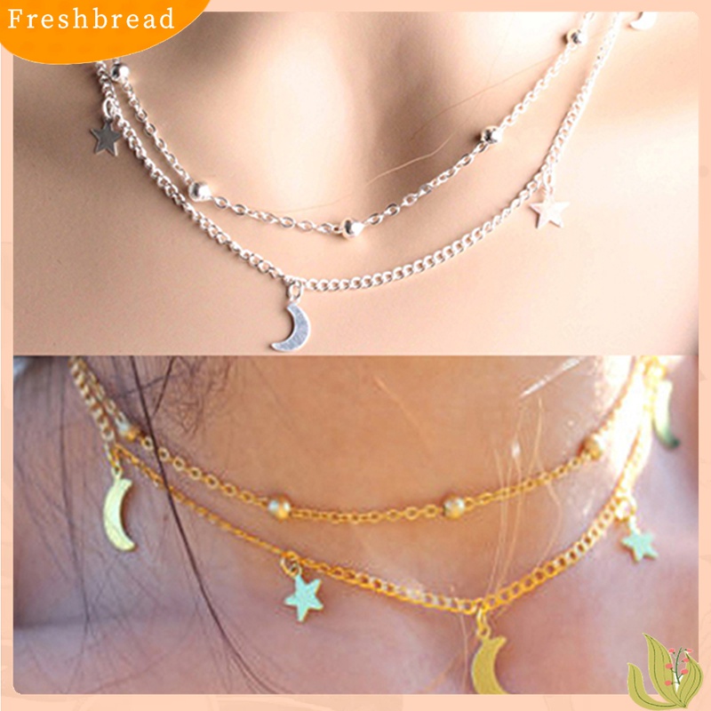 [TERLARIS]Women's Vintage Simple Multilayer Crescent Star Bead Polished Short Necklace
