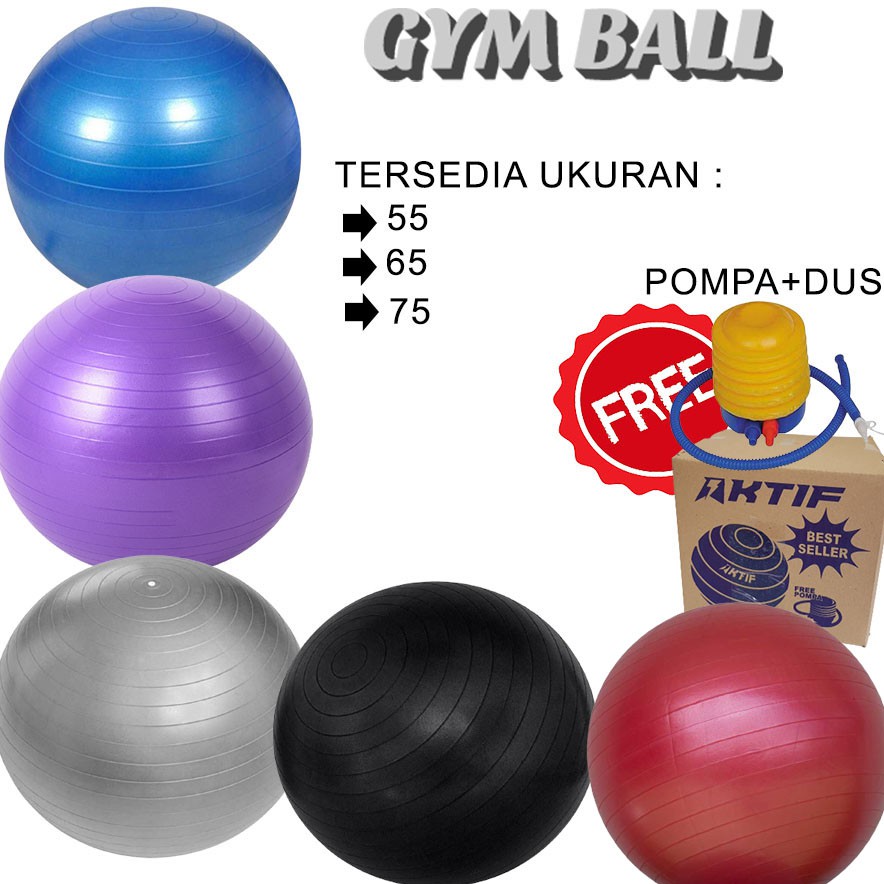 Gymball Aktif / Bola yoga fitness / Fitness Ball / Yoga Ball / Gym Ball Ukuran 55cm Sudah BONUS POMPA (54 RB) UKURAN 55 KECIL