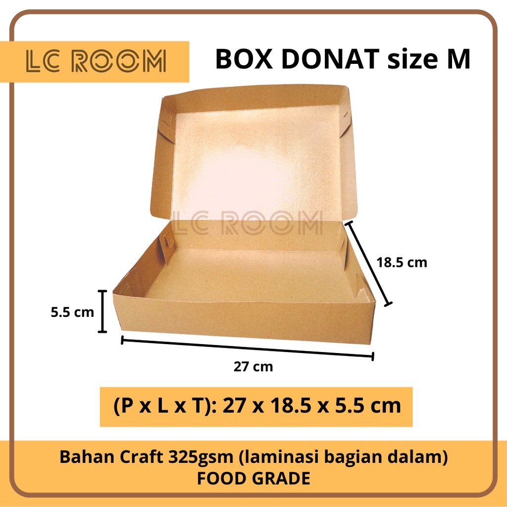 

PAPER BOX DONAT KOTAK KEMASAN MAKANAN KUE MARTABAK KERTAS KRAFT TAKE AWAY FOOD GRADE M 27 18,5 5,5