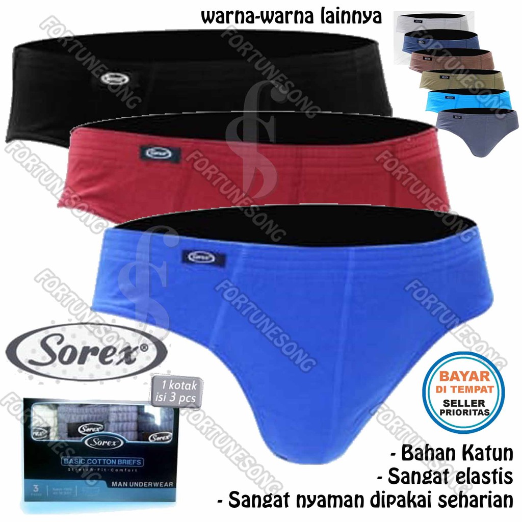 3 Pcs Celana Dalam Pria Sorex M3001 Katun Premium