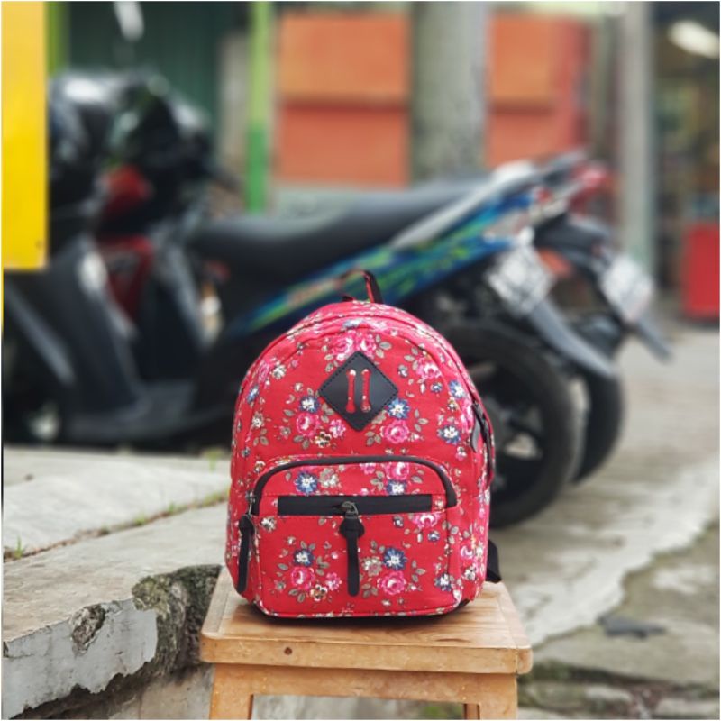 Tas Ransel mini bahan canvas motif/tas cewek/tas kecil imut/tas batik/tas Backpack Mini