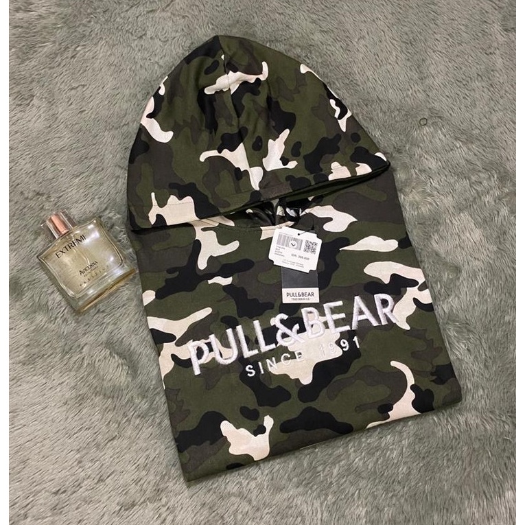 FREE PAPER BAG Jaket Pull &amp; Bear Loreng Camo Bordir l Sweater Pull &amp; Bear Loreng Camo Bordir Full Lebel Pull &amp; Bear