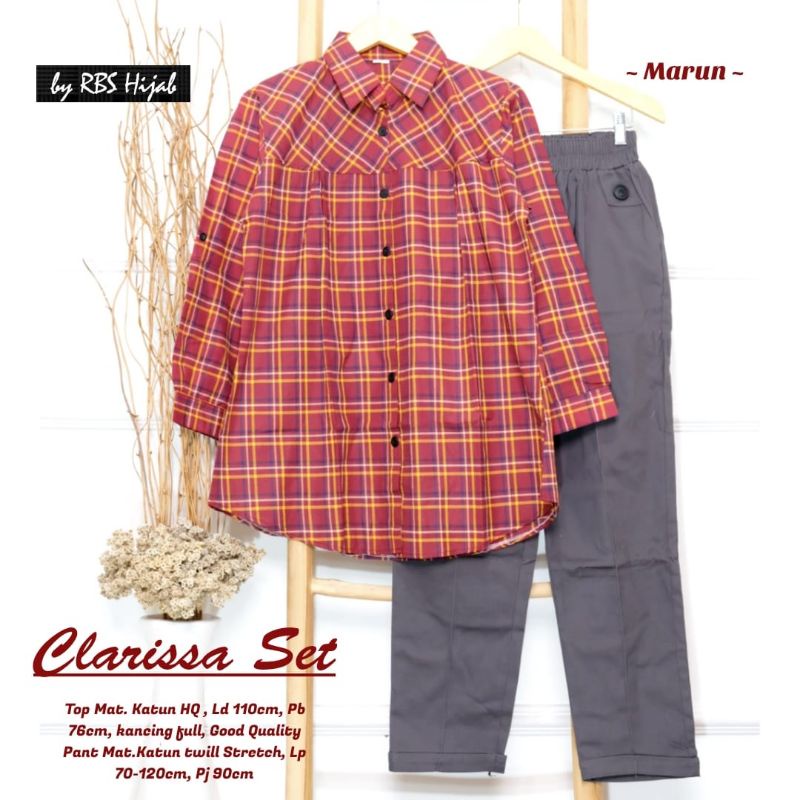 Clarissa Set Baju Wanita Setelan Celana Motif Kotak