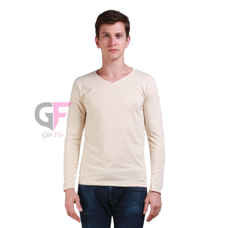 GIOFLO Tshirts Cowok Keren Casual Lengan Panjang Krem / PAN 876