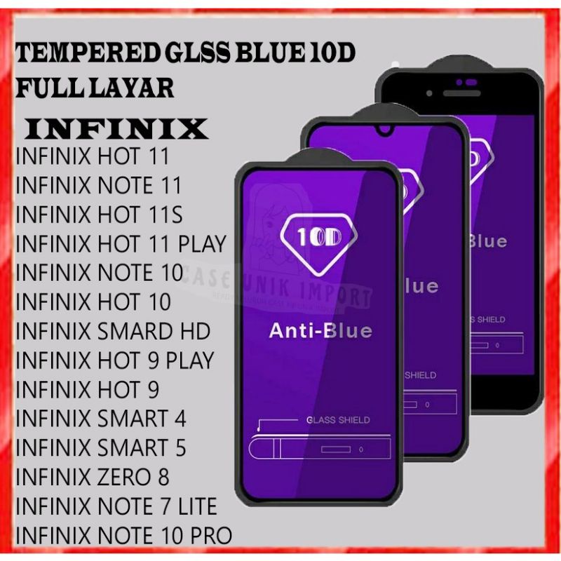 Infinix Hot 11 / Hot 11s / Hot 11 play / Hot 10 / Hot 9 / Hot 9 play / Smart 5 / Smart 4 / Smart HD / NOTE 11 / Note 10 / Note 10 Pro / Note 7 Lite / Zero 8 Tempered Glass Blue 10D Full Layar Pelindung Layar Handphone