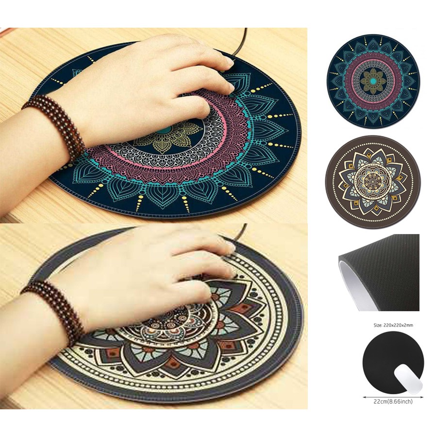 Mouse Pad Bulat Anti Slip Vintage Bohemian