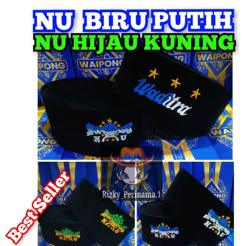 peci nama NU biru putih NU hijau kuning