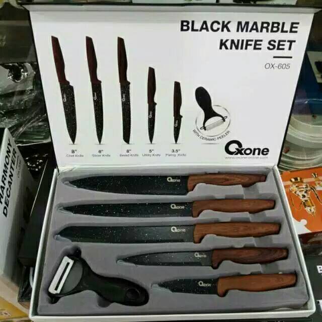 Oxone Pisau Set Marbel / Black Marble Knife Set 6Set OX605