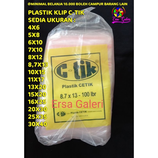 Isi 100 Plastik klip 8,7x13 plastik cetik 8,7x13 plastik c-tik 8,7x13