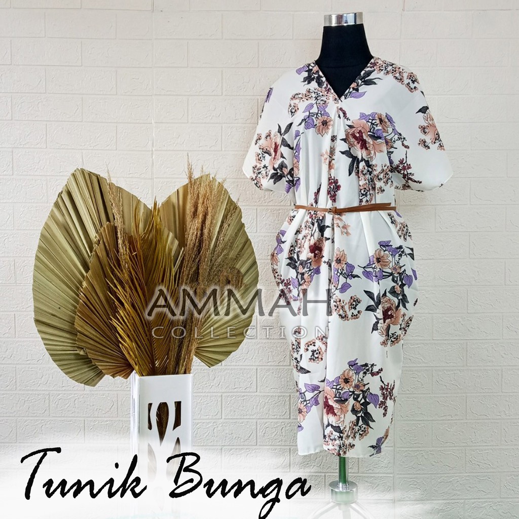 Baju Tunik Vneck Motif Bunga Bahan Wolfis Tunik Modern Tunik Motif