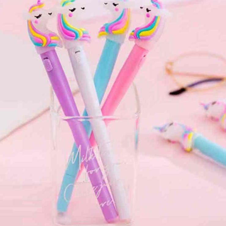 

（DIKIRIM DARI JAKARTA） COD LED Alat Tulis Kreatif Kartun Pena Unicorn Cahaya Unicorn Light Pen