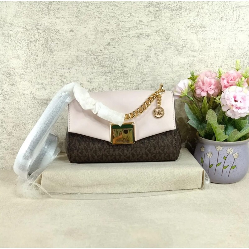 Michael Kors MK Lita small crossbody sign brown powder blush