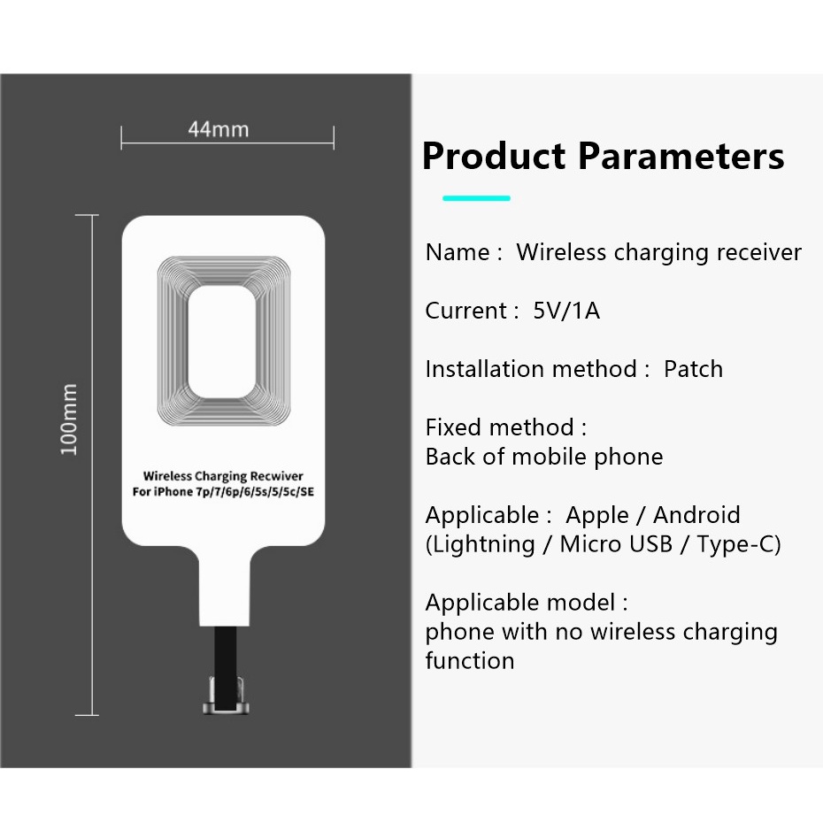 Wireless Charger Receiver TRIPLEDI Qi Fast Charging Adapter Micro USB Type C Lightning Port Pad Dock