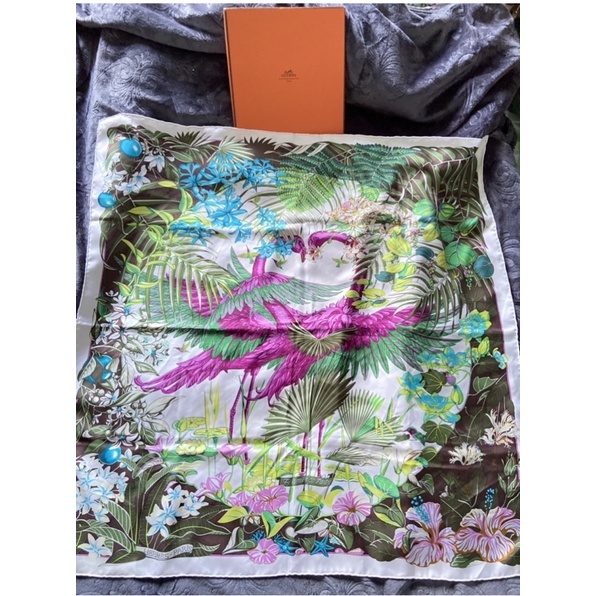 PRELOVED HERMES FLAMINGGO PARTY SILK SCARF ORIGINAL
