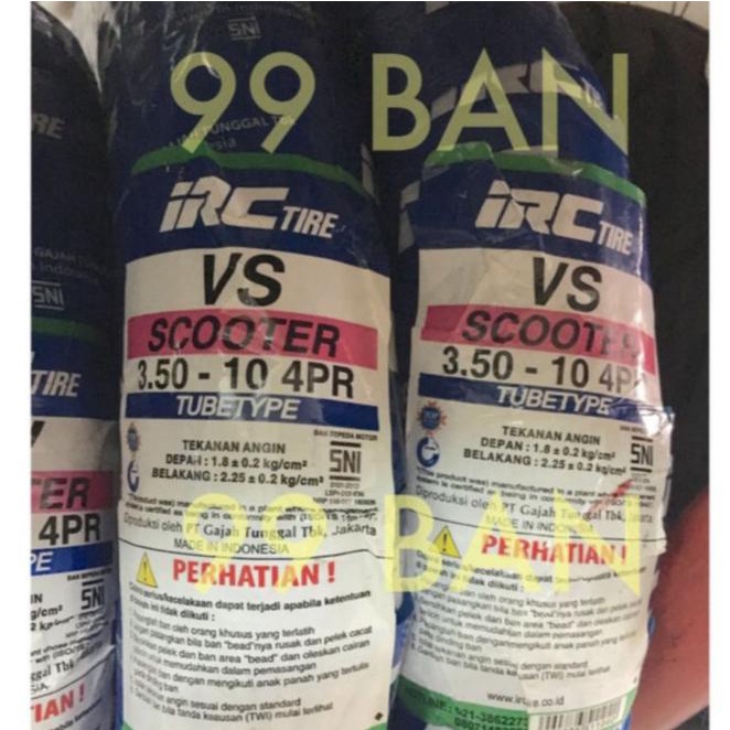 Irc Vs Ukuran 350-10 (Satuan) Ban Motor Vespa Classic Velg 10