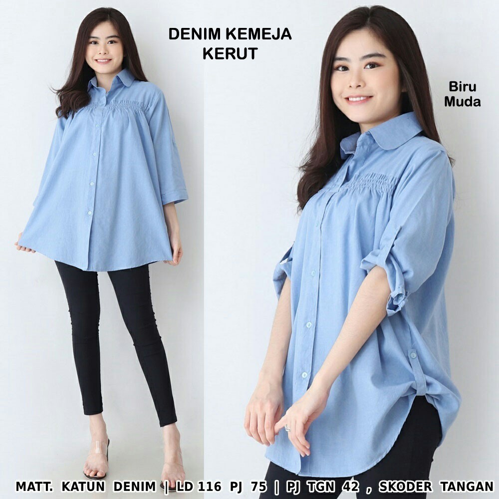 BIGCLO - (COD) LD 116cm Jumbo Katun Denim Oversized Kemeja fit to XXL Bigsize Kemeja Resmi Kantor