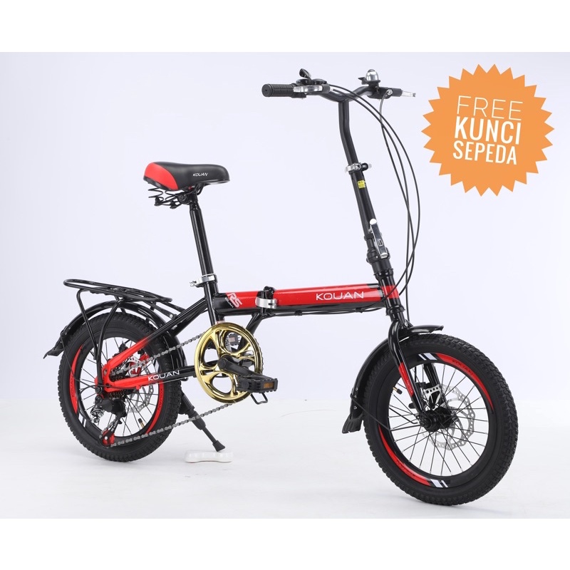 Sepeda Lipat 16” KOUAN 7 speed-Hitam Merah