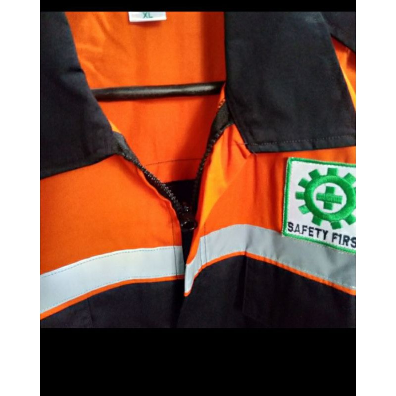 SERAGAM ORANYE LENGAN PENDEK SAFETY RESLETING FREE LOGO K3 BENDERA