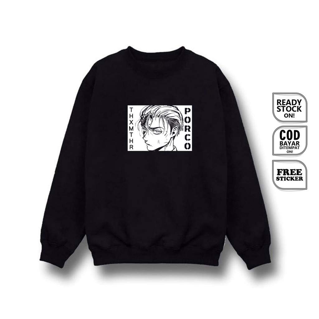 SWEATER CREWNECK ANIME PORCO GALLIARD ATTACK ON TITAN ASSASIN PASUKAN BERSENJATA BAJU JEPANG SIGN