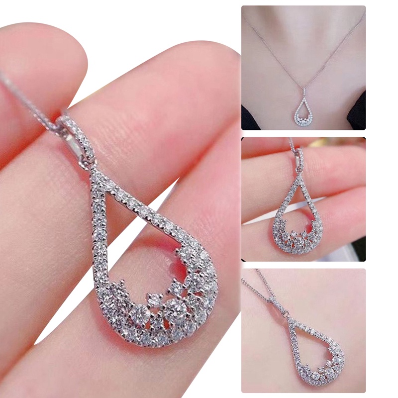 Kalung Dengan Liontin Bentuk Pir Bahan Cubic Zirconia Transparan Untuk Wanita