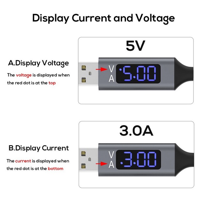 Kabel Charger Micro USB TPE 3A 1 Meter with Voltage Meter - CS0132 - Black