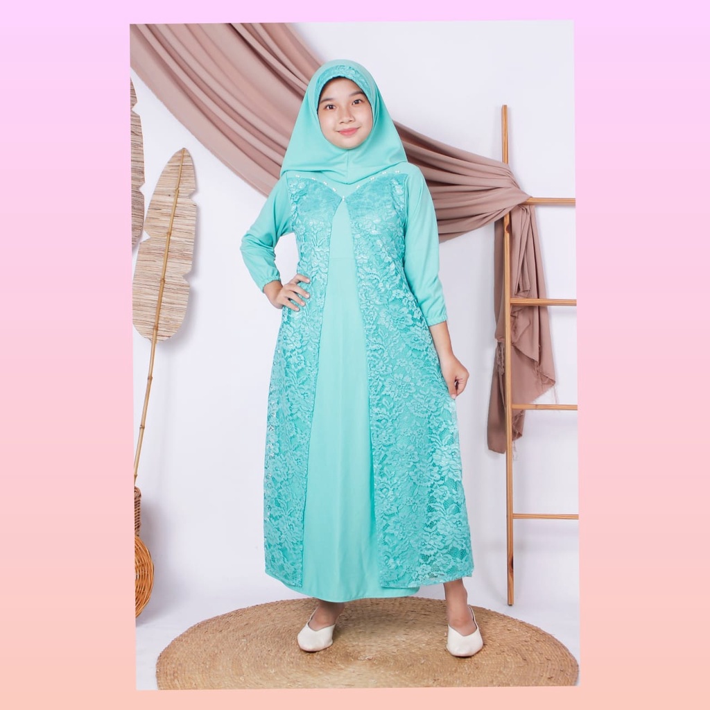 GAMIS MUSLIM ANAK SET HIJAB ,BRUKAT MUTIARA/GOOD QUALITY PREMIUM