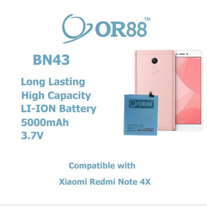 BATTERY BATERAI DOUBLE POWER FOR XIAOMI REDMI NOTE 4X (BN43) ORIENS88