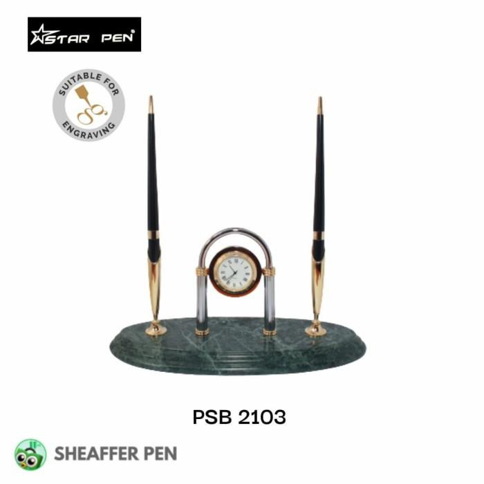 

Pena | Star Pen Green Marble Oval Desk Set With Standing Clack +2 Black Bp Kualitas Terbaik