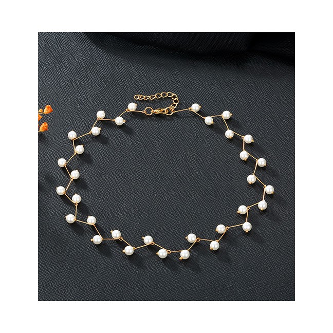 LRC Kalung Fashion Golden Pearl Pearl Bamboo Necklace D67297