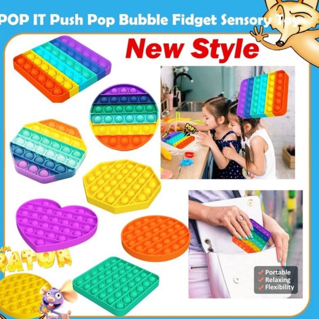 PUSH POP IT SENSORY TOYS / MAINAN KEKINIAN ANAK / PUSH POP IT BANYAK WARNA DAN BENTUK MURAH