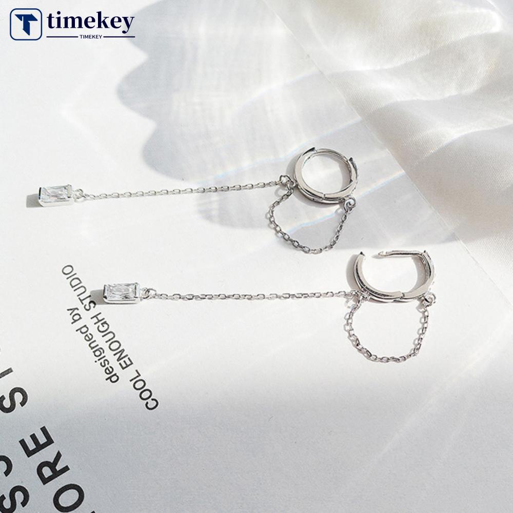 Timekey Anting Tusuk Gantung Rantai Panjang Hias Zircon Gaya Punk Untuk Wanita A4K4
