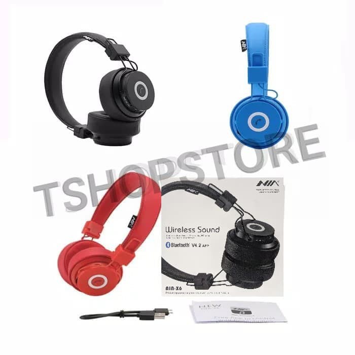 Terlaris  NIA X6 Wireless Stereo Bluetooth Headphone Radio Nia App   Hitam  Diskon