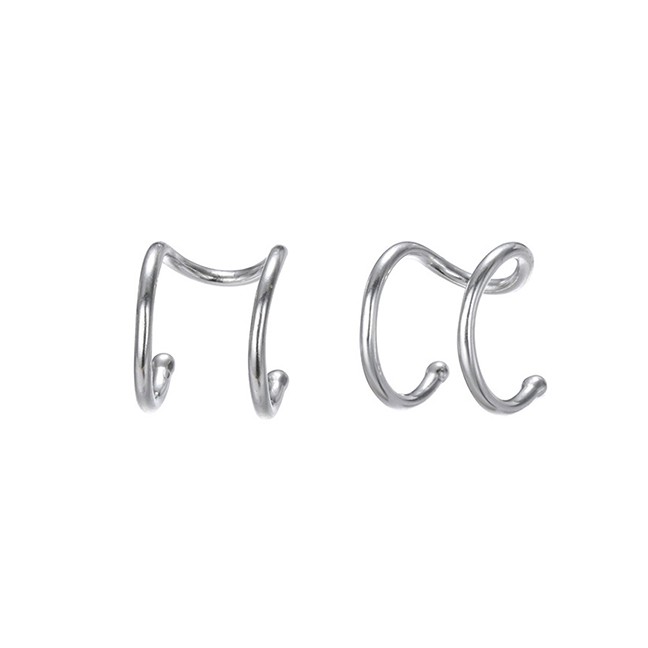 LRC Anting Jepit Fashion Steel Color Stainless Steel Double Gold Plated Ear Clip F73448