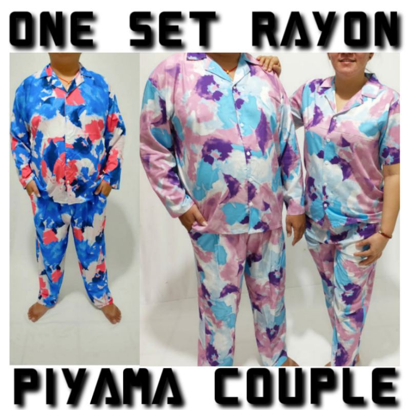 PAJAMAS RAYON SET JUMBO LENGAN PANJANG STELAN CELANA PIYAMA BAJU TIDUR TIEDYE PIAMA TIE DYE