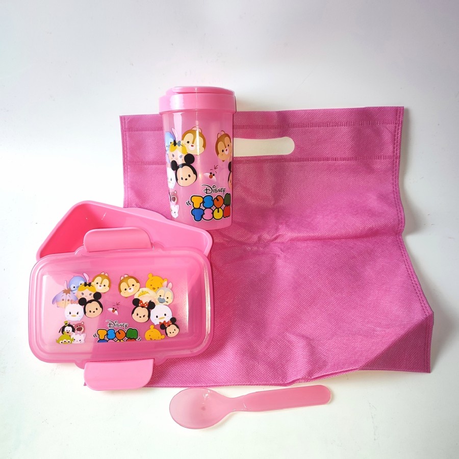 LUNCH BAG TSUMTSUM WITH BAG TEMPAT MAKAN BEKAL ANAK SEKOLAH KADO GELAS BOTOL MINUM GELAS TK SD PG HA