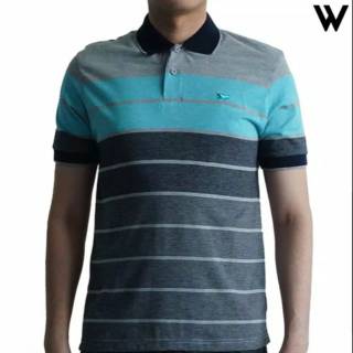 WALRUS KAOS POLO  PRIA MOTIF GARIS BIRU  MUDA ABU  T11825B 