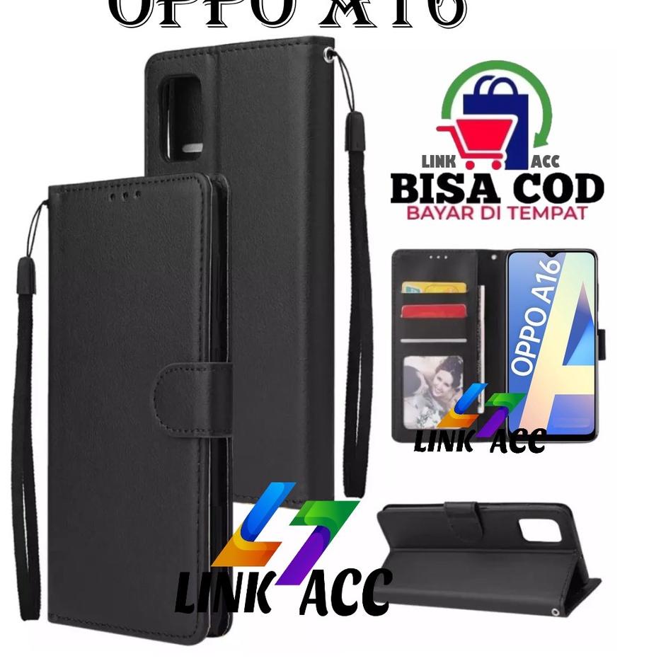 (HARGA TERMURAH) NEW CASE FLIP OPPO A16 LEATHER CASE PREMIUM-FLIP WALLET CASE KULIT UNTUK OPPO A16 -